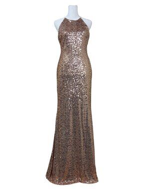 Badgley Mischka Blush Sequin Racer Back Evening Gown
